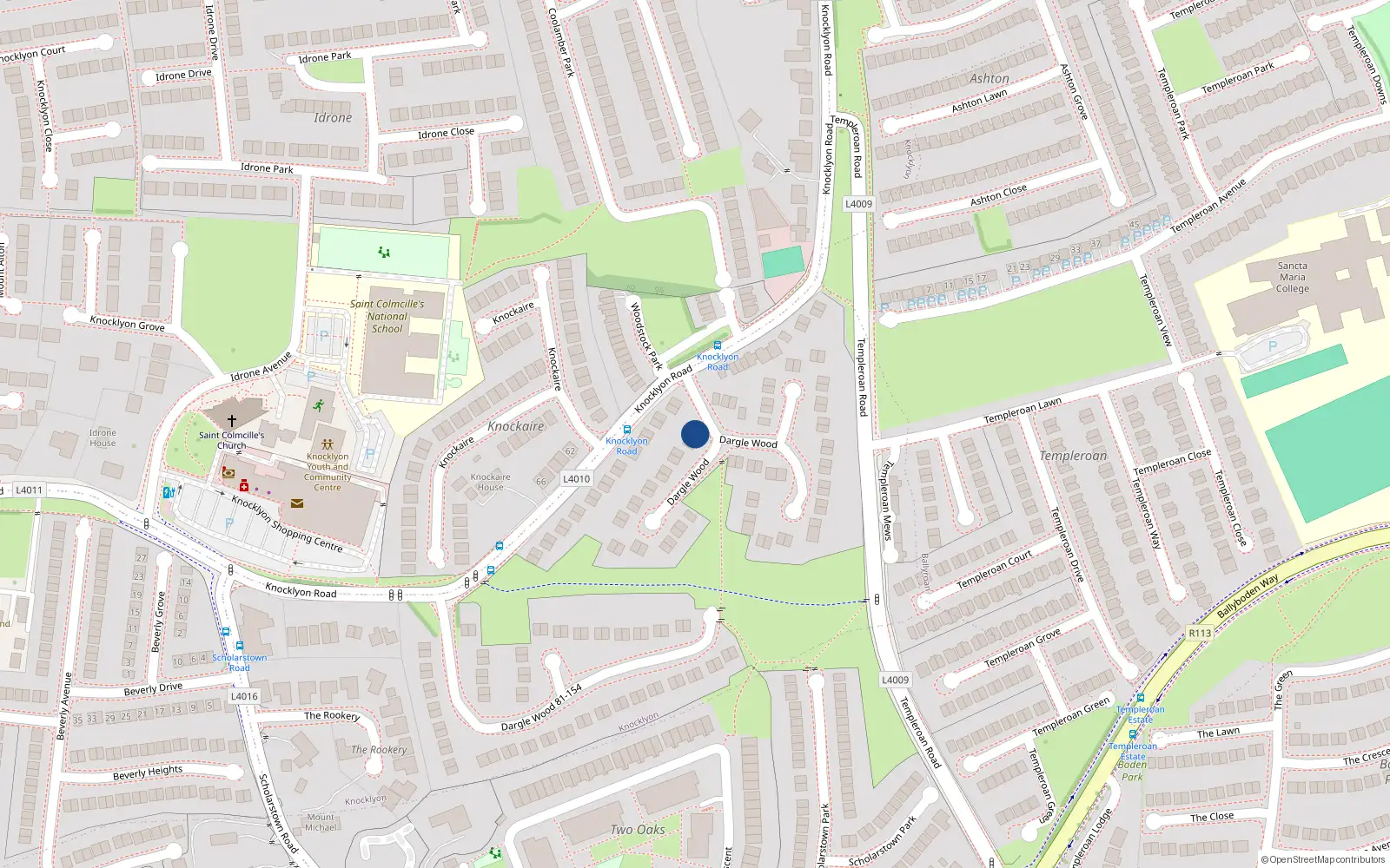 Overhead map showing the location of 22 Dargle Wood, Dublin 16