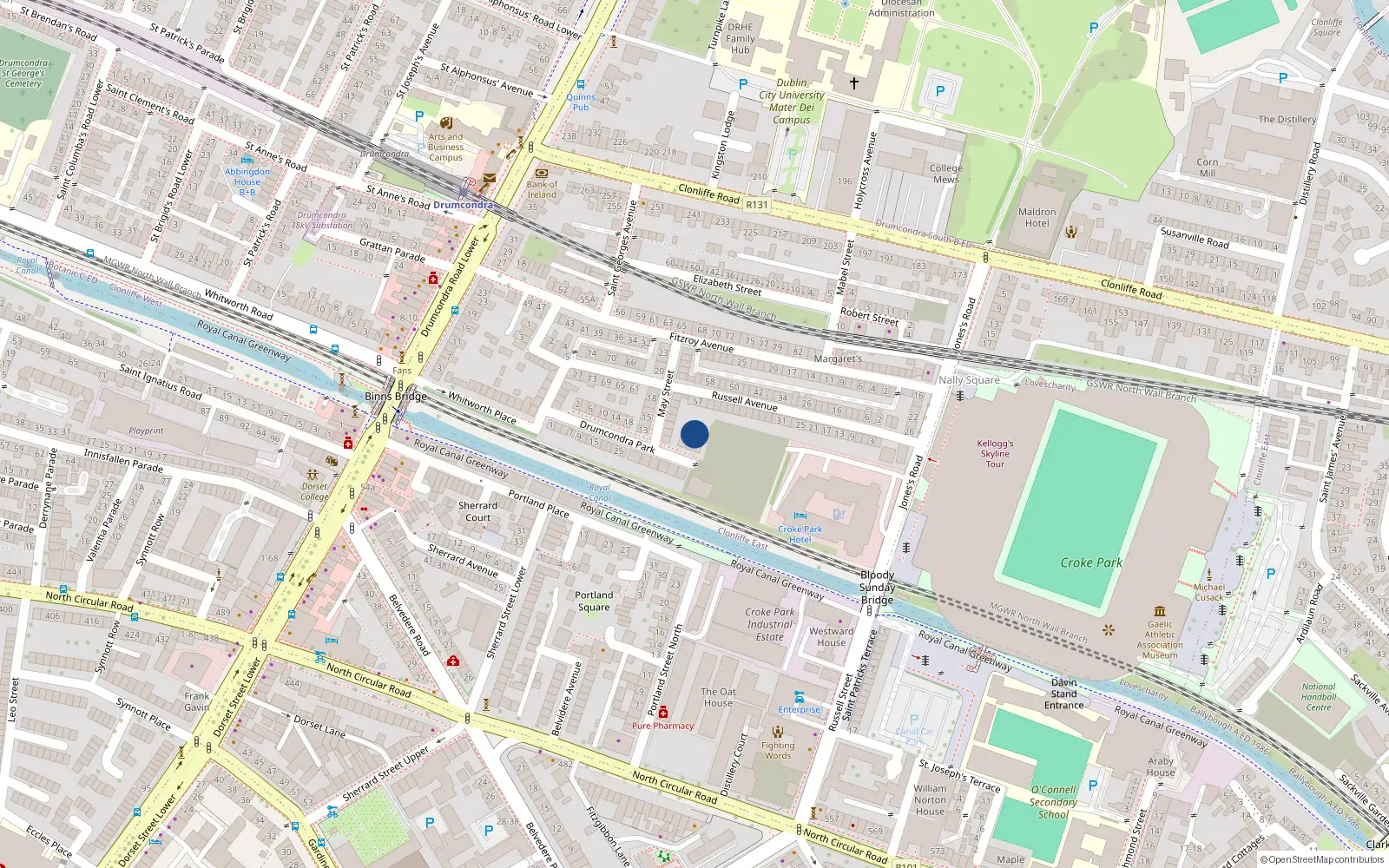 Overhead map showing the location of 22 Drumcondra Park, Dublin 3