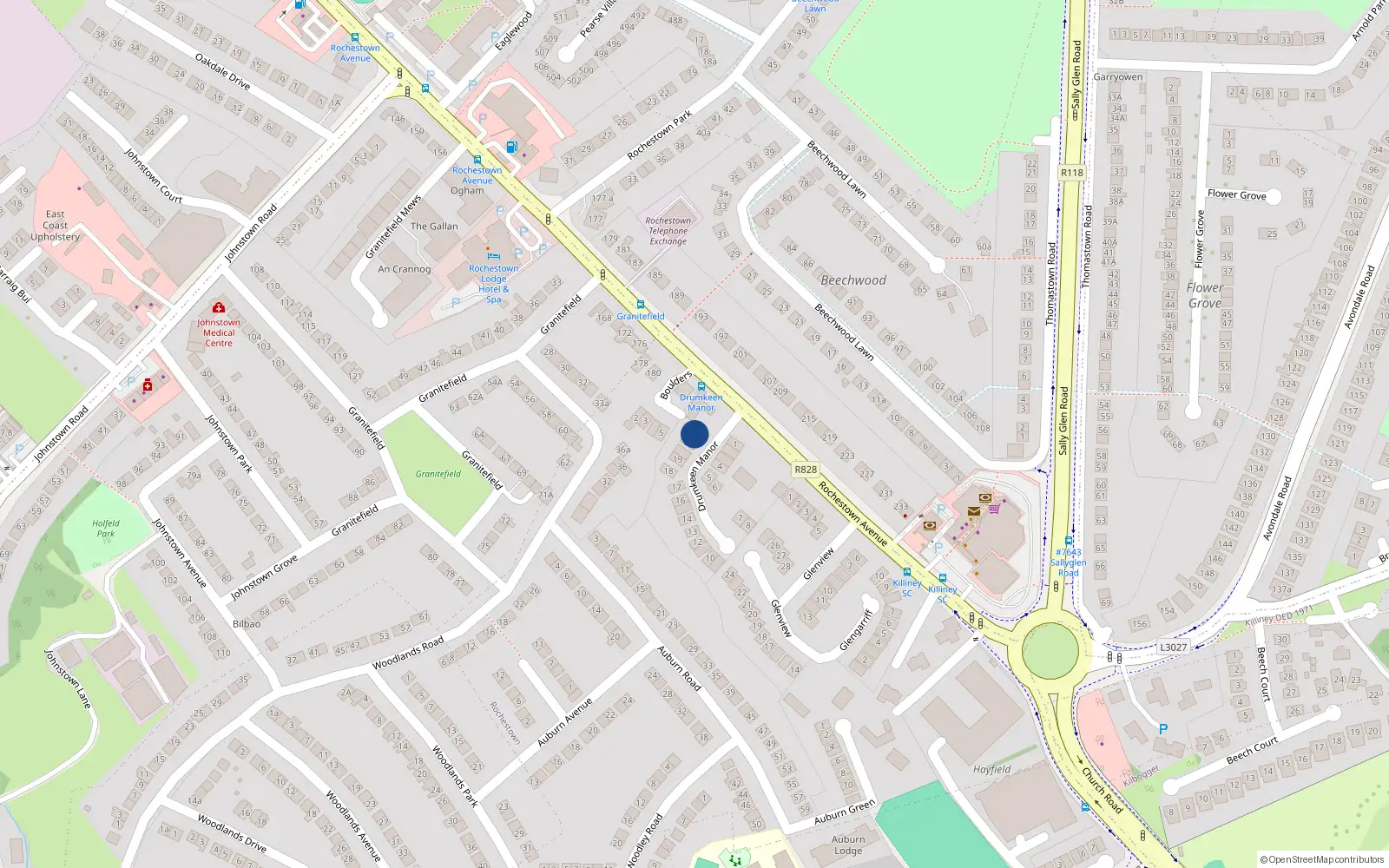 Overhead map showing the location of 22 Drumkeen Manor, Rochestown Avenue, Killiney