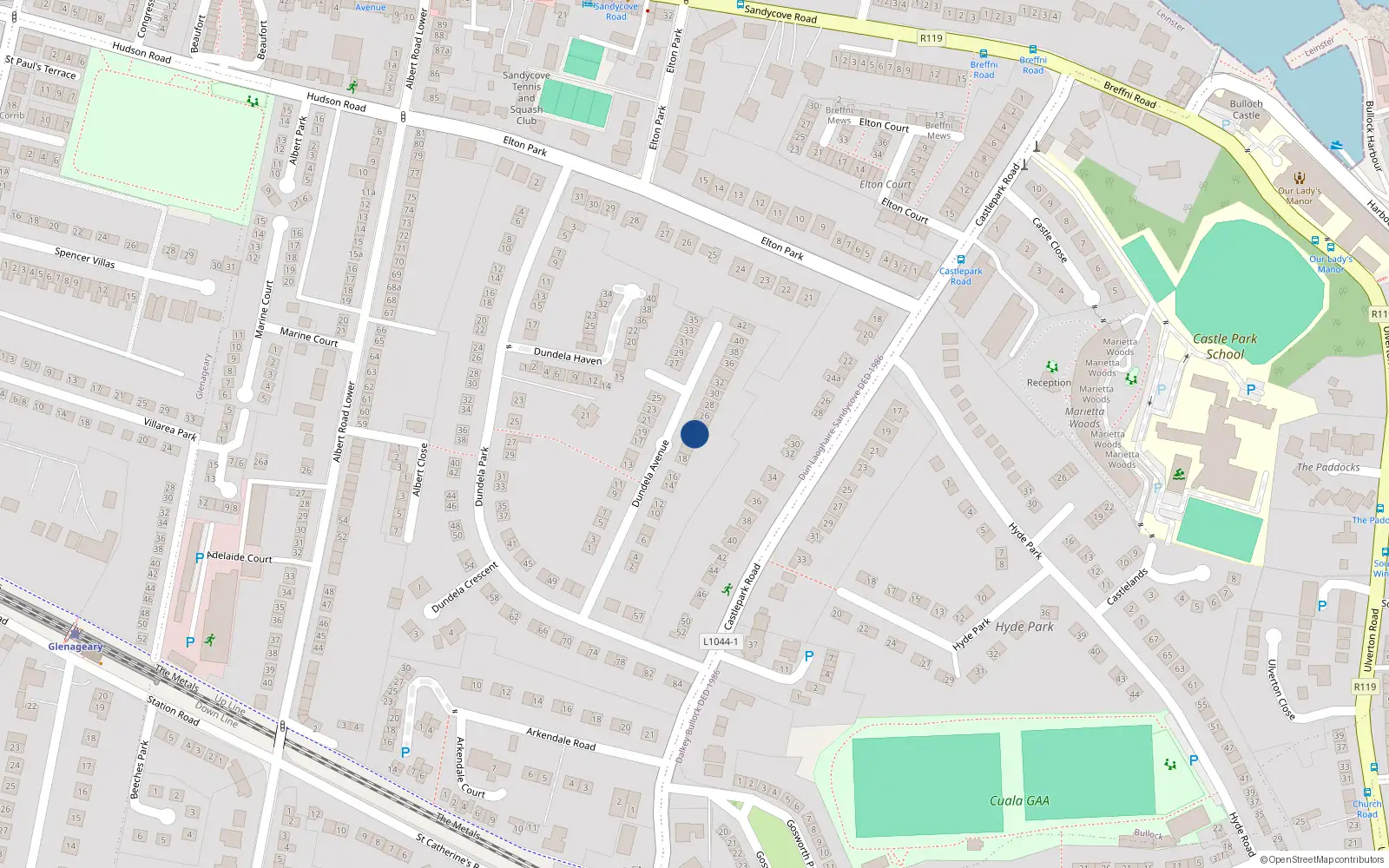 Overhead map showing the location of 22 Dundela Avenue, Dublin