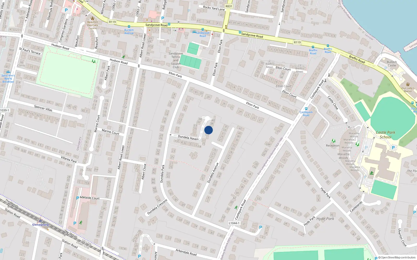 Overhead map showing the location of 22 Dundela Haven, Dublin