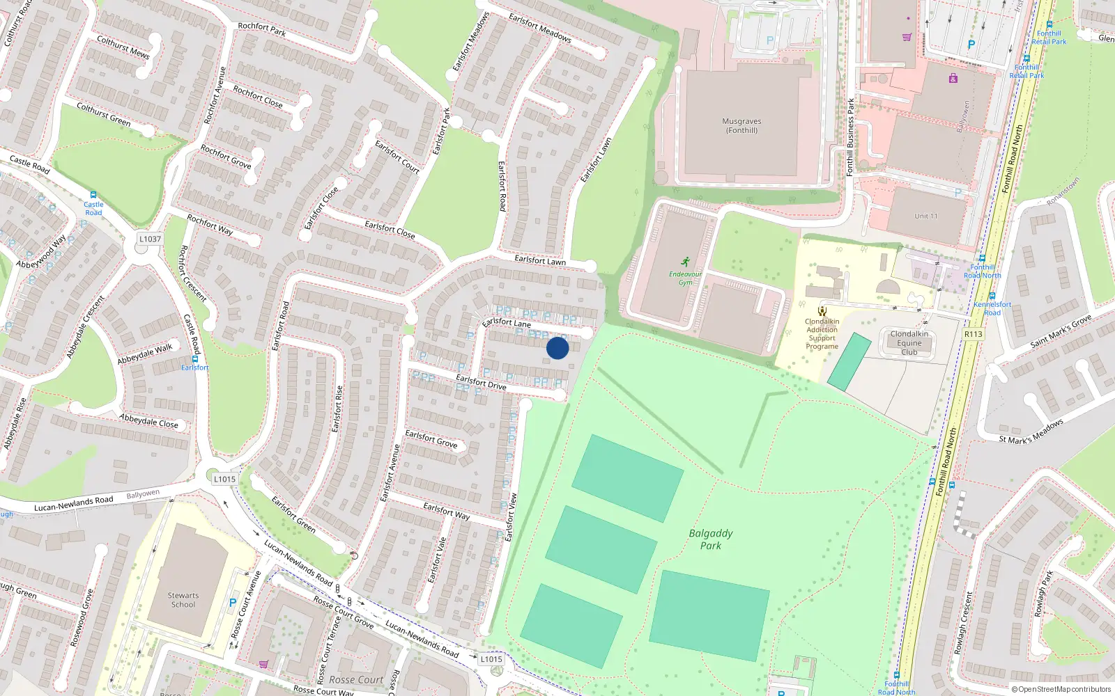 Overhead map showing the location of 22 Earlsfort Lane, Lucan, Dublin