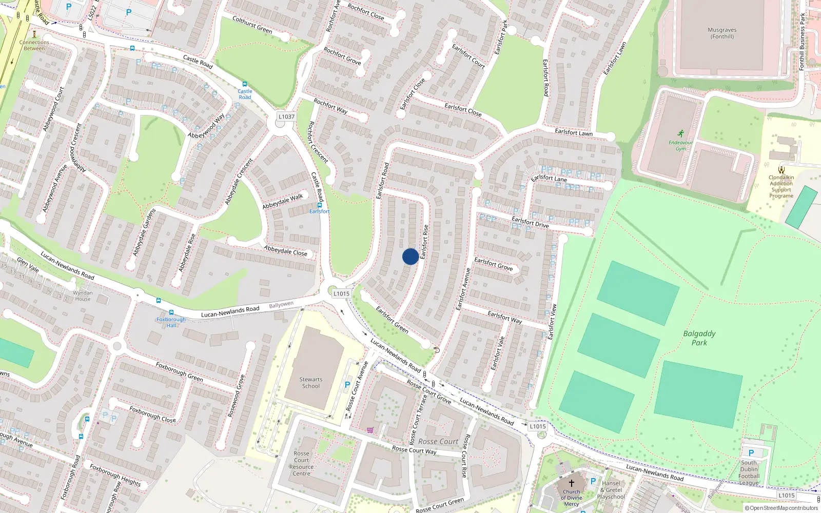 Overhead map showing the location of 22 Earlsfort Rise, Lucan, Dublin
