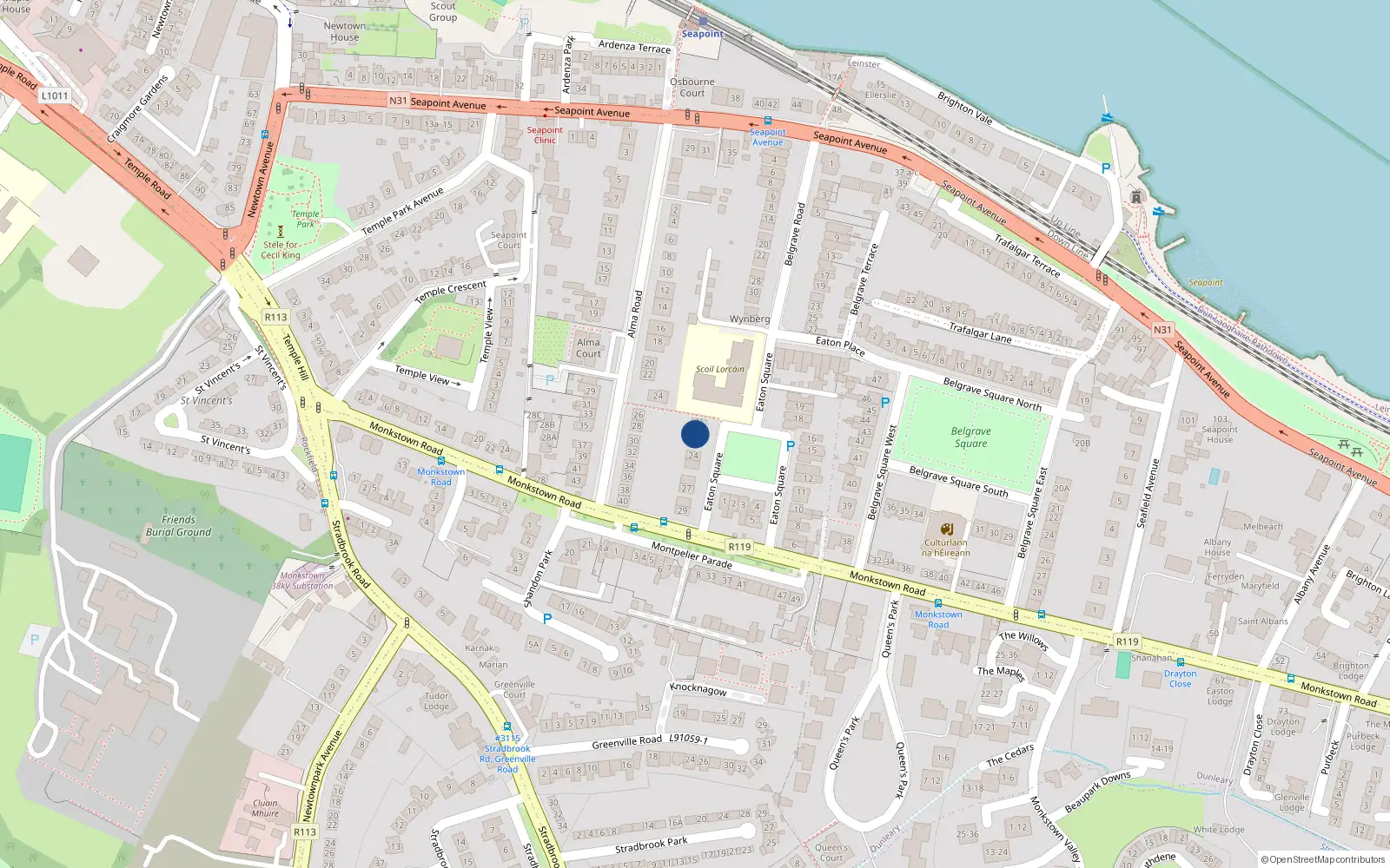 Overhead map showing the location of 22 Eaton Square, Blackrock