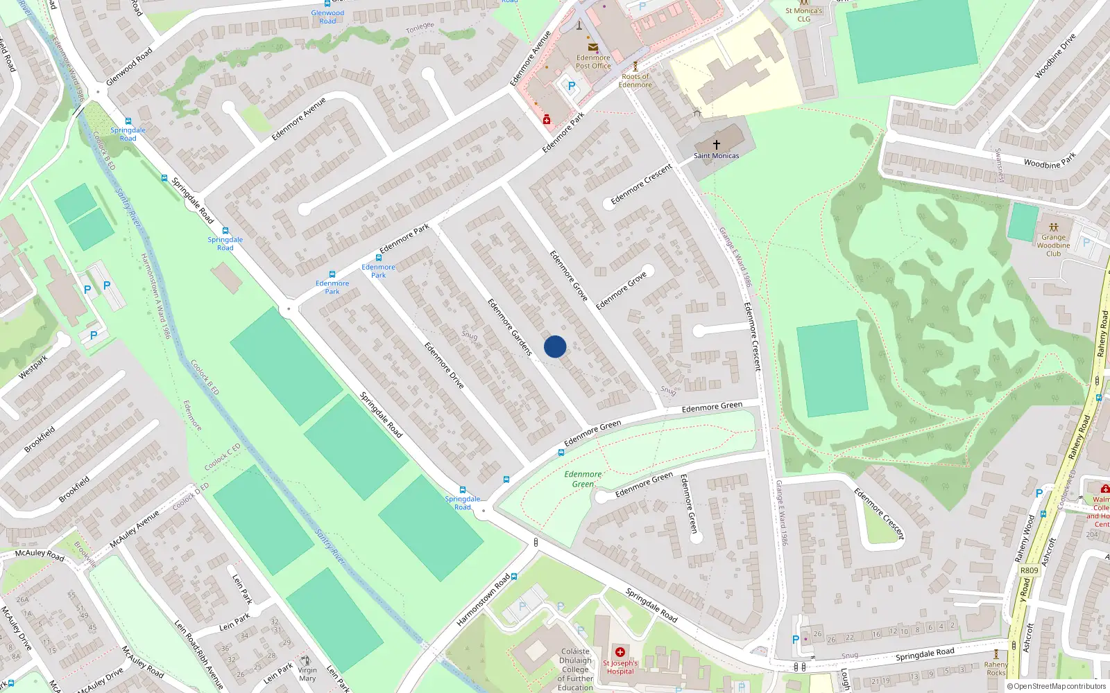 Overhead map showing the location of 22 Edenmore Gardens, Dublin 5