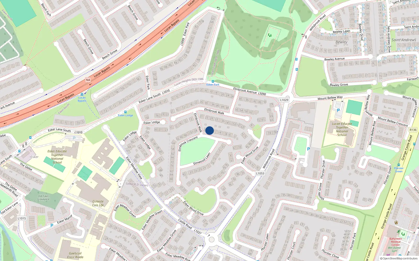 Overhead map showing the location of 22 Elmbrook Crescent, Lucan, Dublin