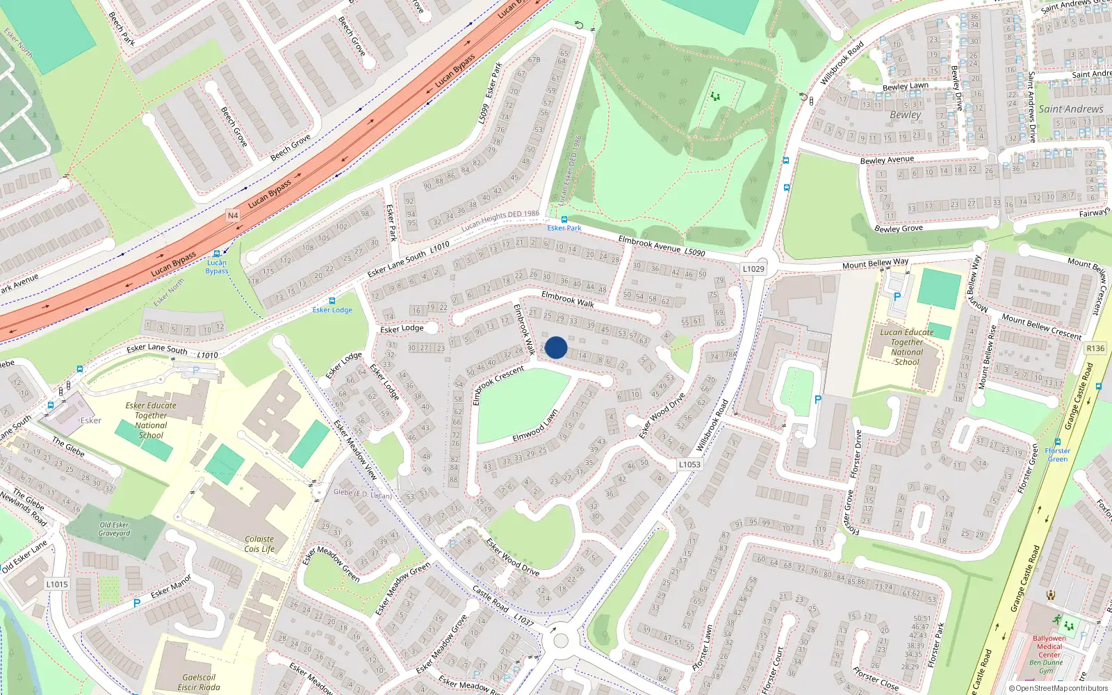 Overhead map showing the location of 22 Elmbrook Crescent, Lucan