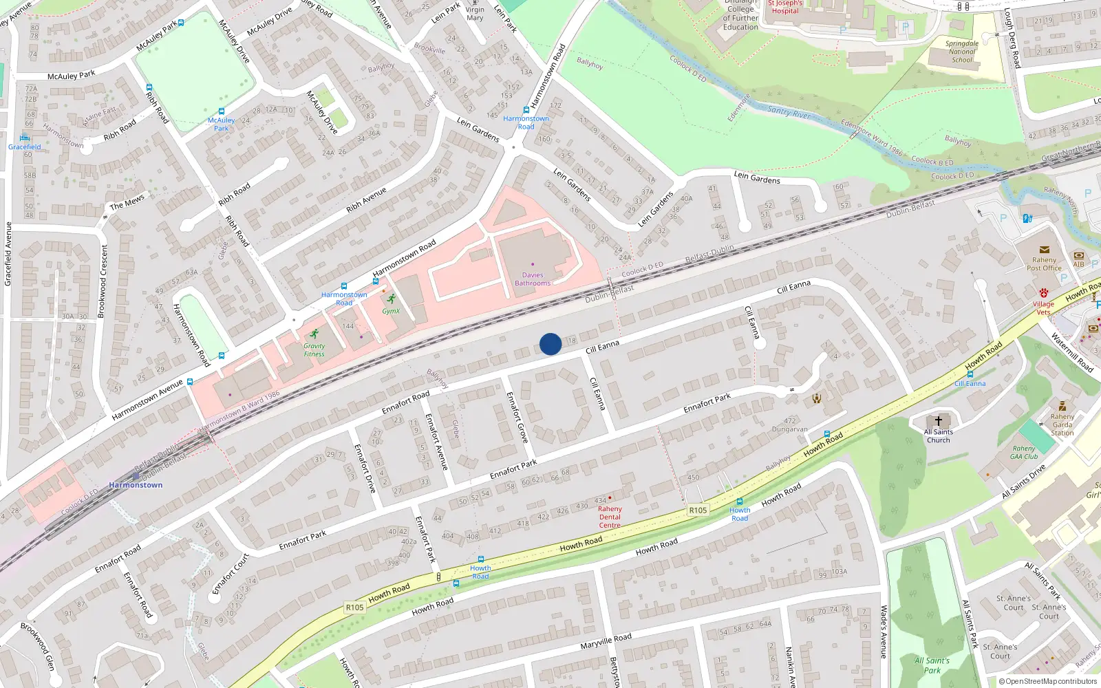 Overhead map showing the location of 22 Ennafort Road, Dublin 5
