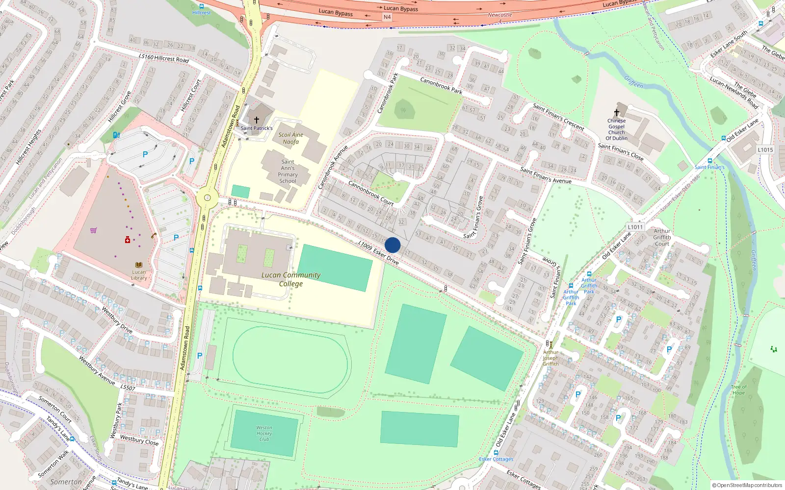 Overhead map showing the location of 22 Esker Drive, Lucan