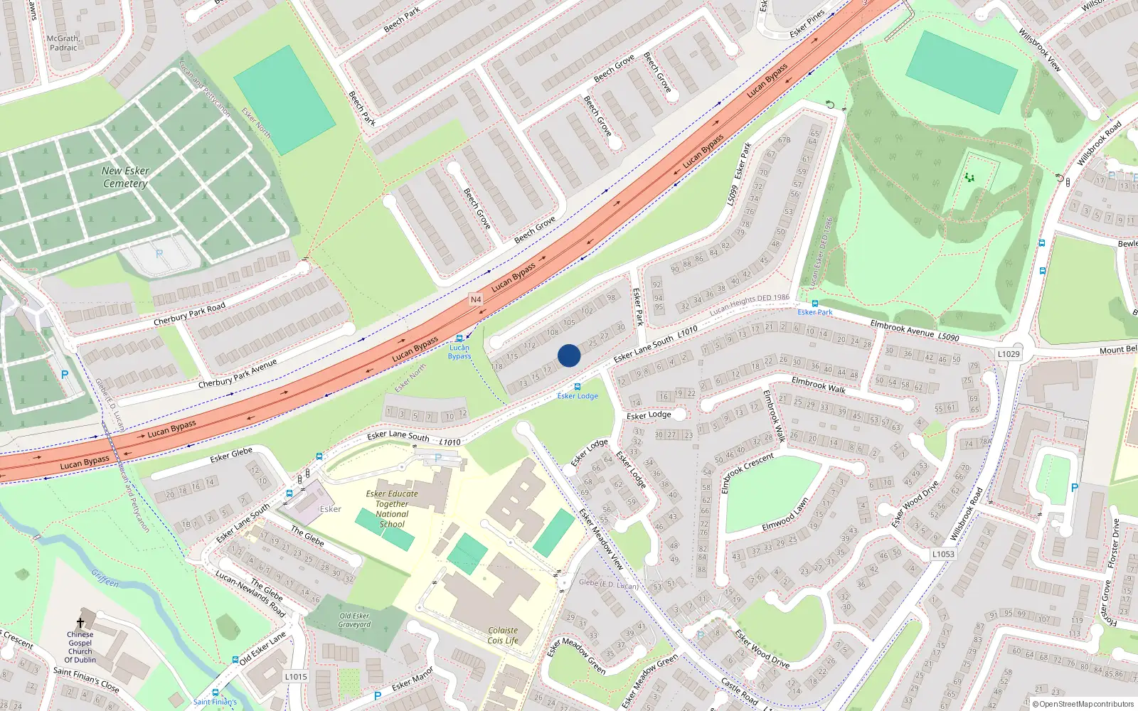 Overhead map showing the location of 22 Esker Park, Lucan