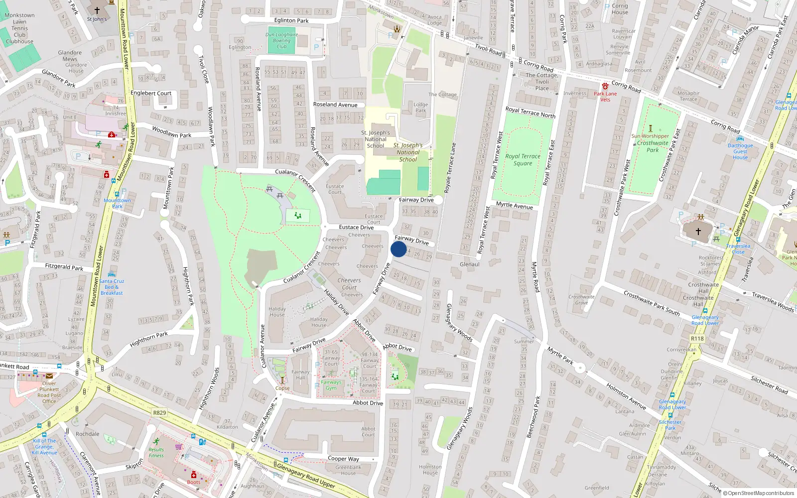 Overhead map showing the location of 22 Fairway Drive, Cualanor