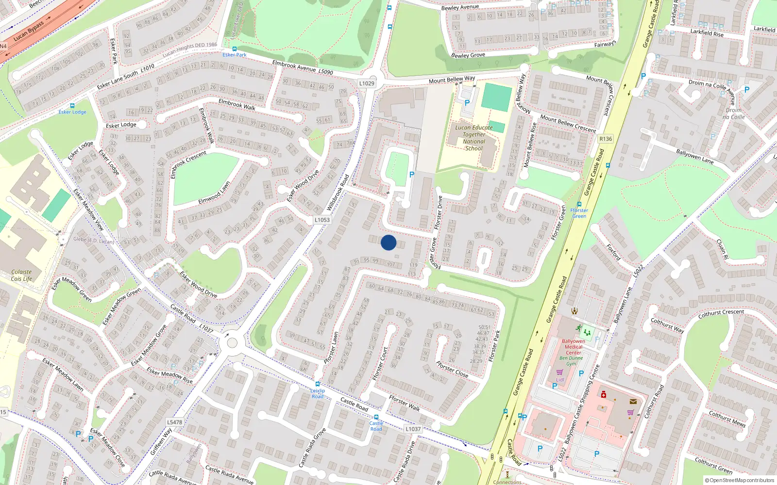 Overhead map showing the location of 22 Fforster Grove, Ballydowd Manor, Lucan