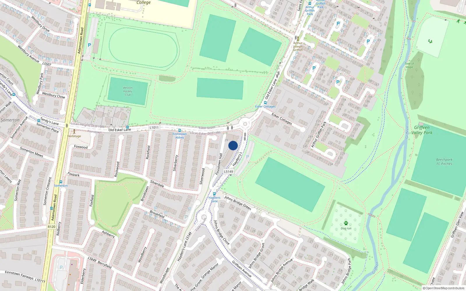 Overhead map showing the location of 22 Finnstown Hall, Haydens Lane, Lucan