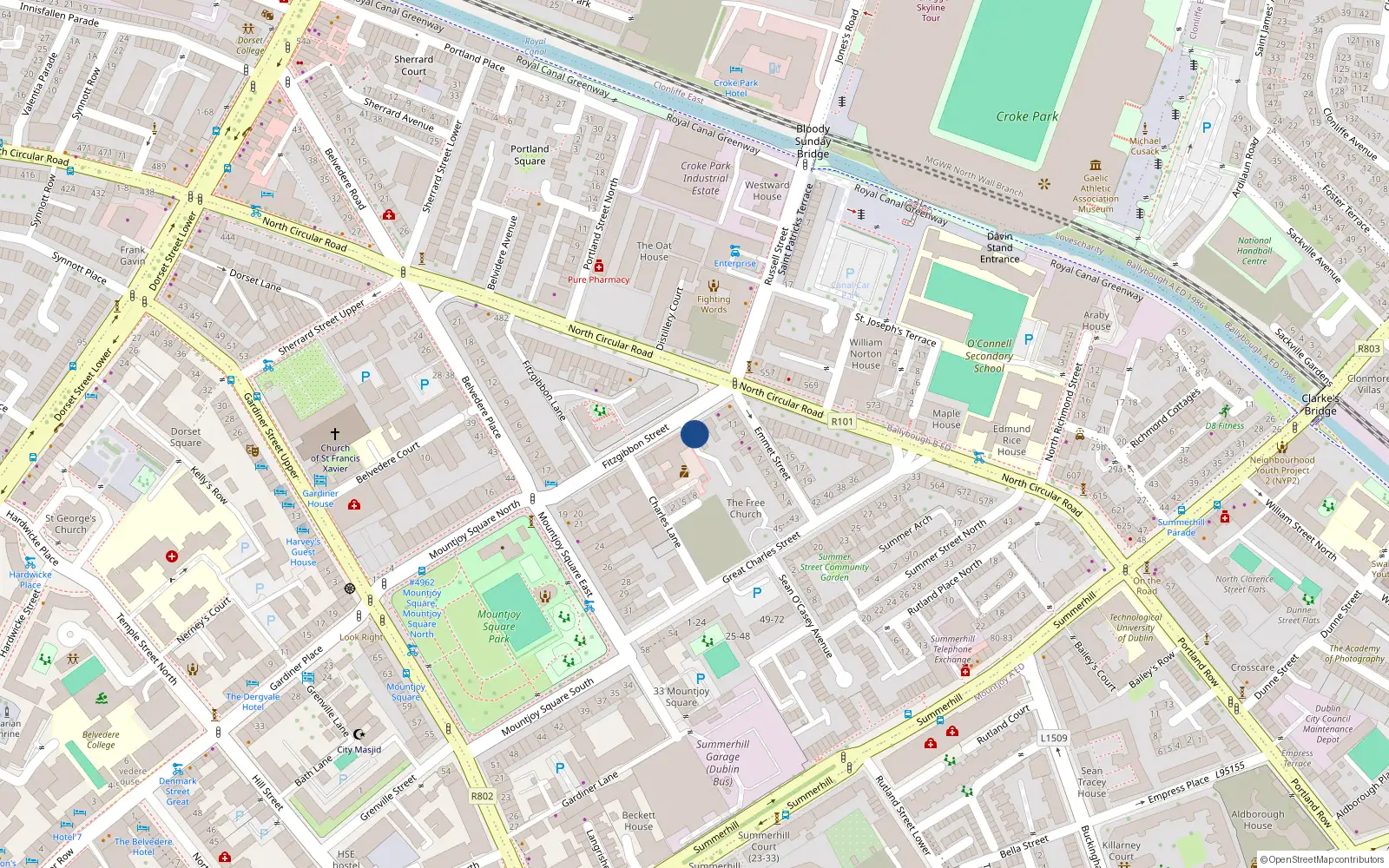 Overhead map showing the location of 22 Fitzgibbon Street, Dublin 1