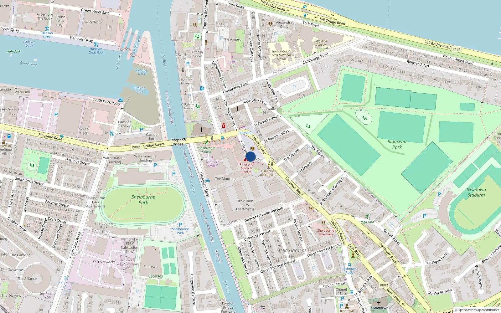 Overhead map showing the location of 22 Fitzwilliam Street, Ringsend