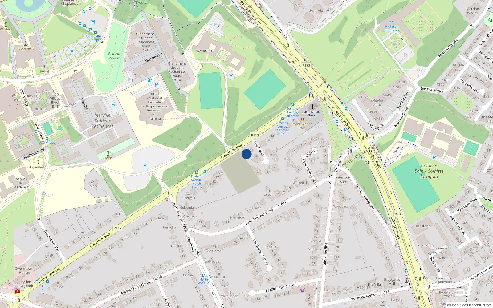 Overhead map showing the location of 22 Foster Avenue, Blackrock