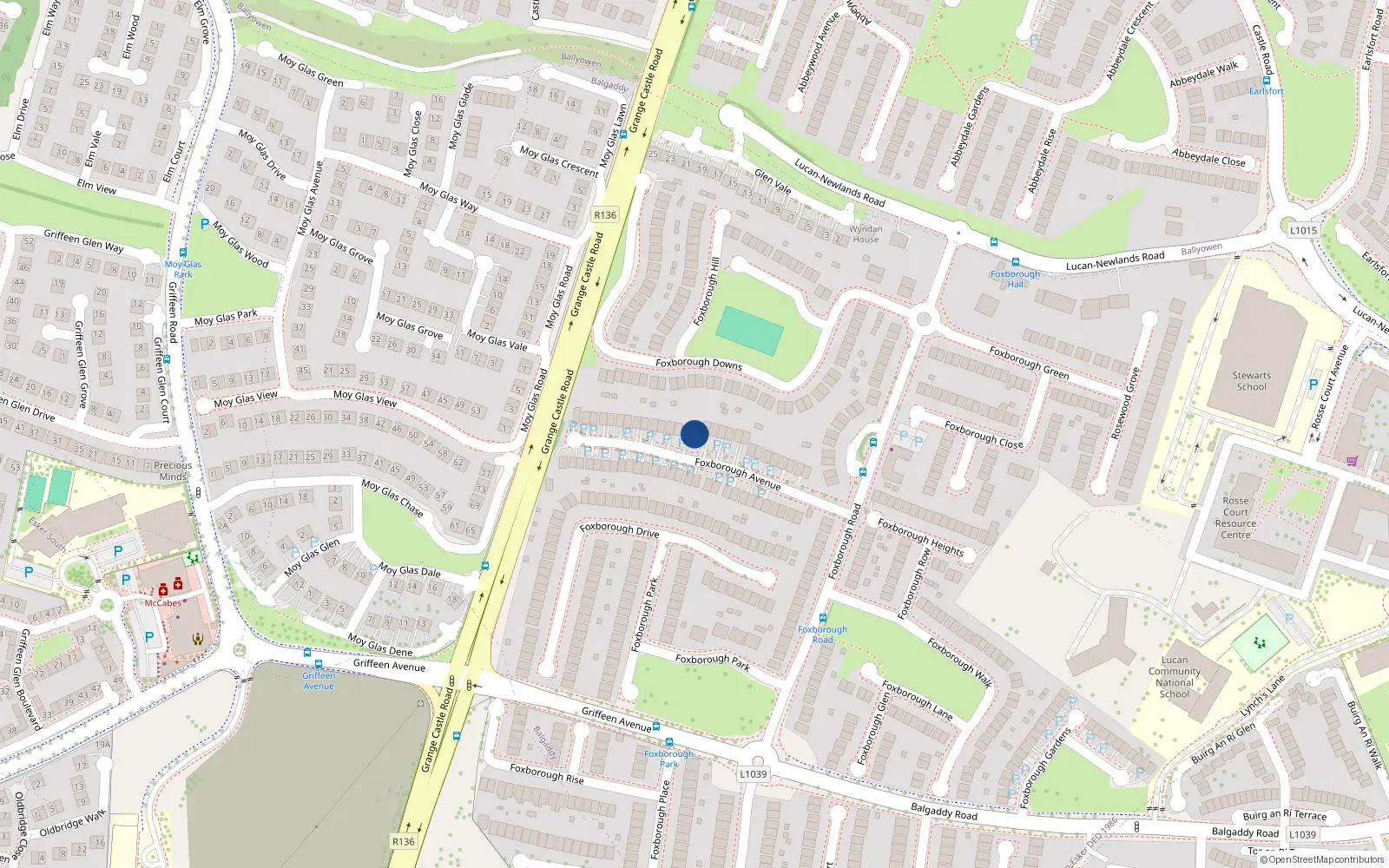 Overhead map showing the location of 22 Foxborough Avenue, Lucan