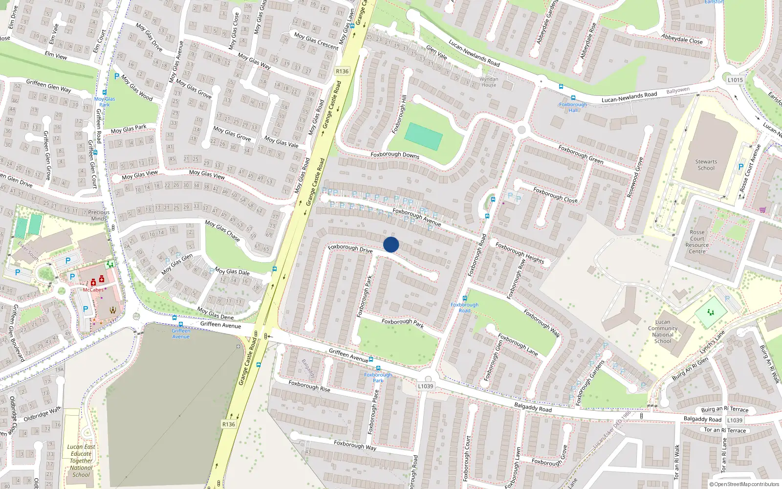 Overhead map showing the location of 22 Foxborough Drive, Lucan