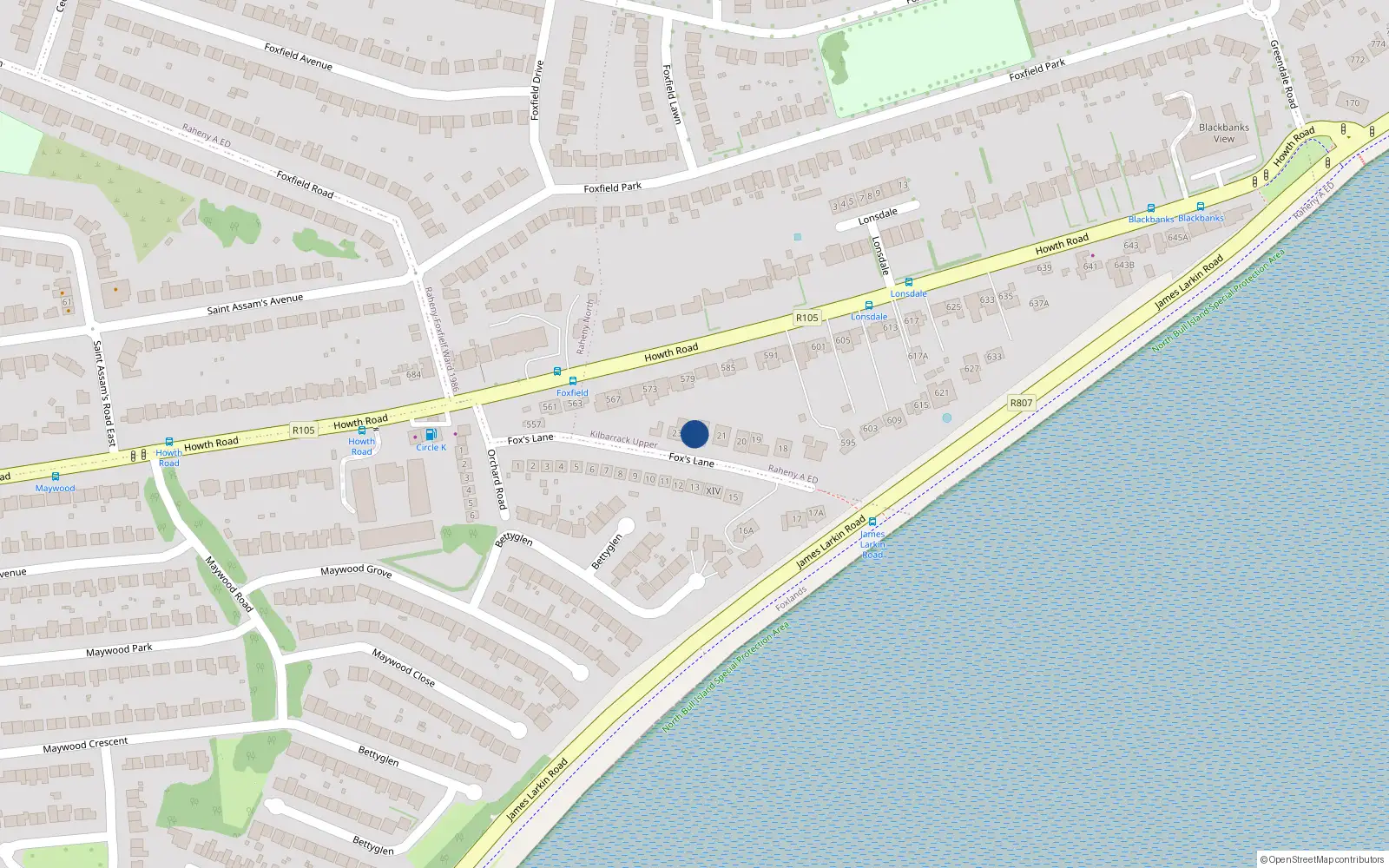 Overhead map showing the location of 22 Foxes Lane, Raheny, Dublin 5