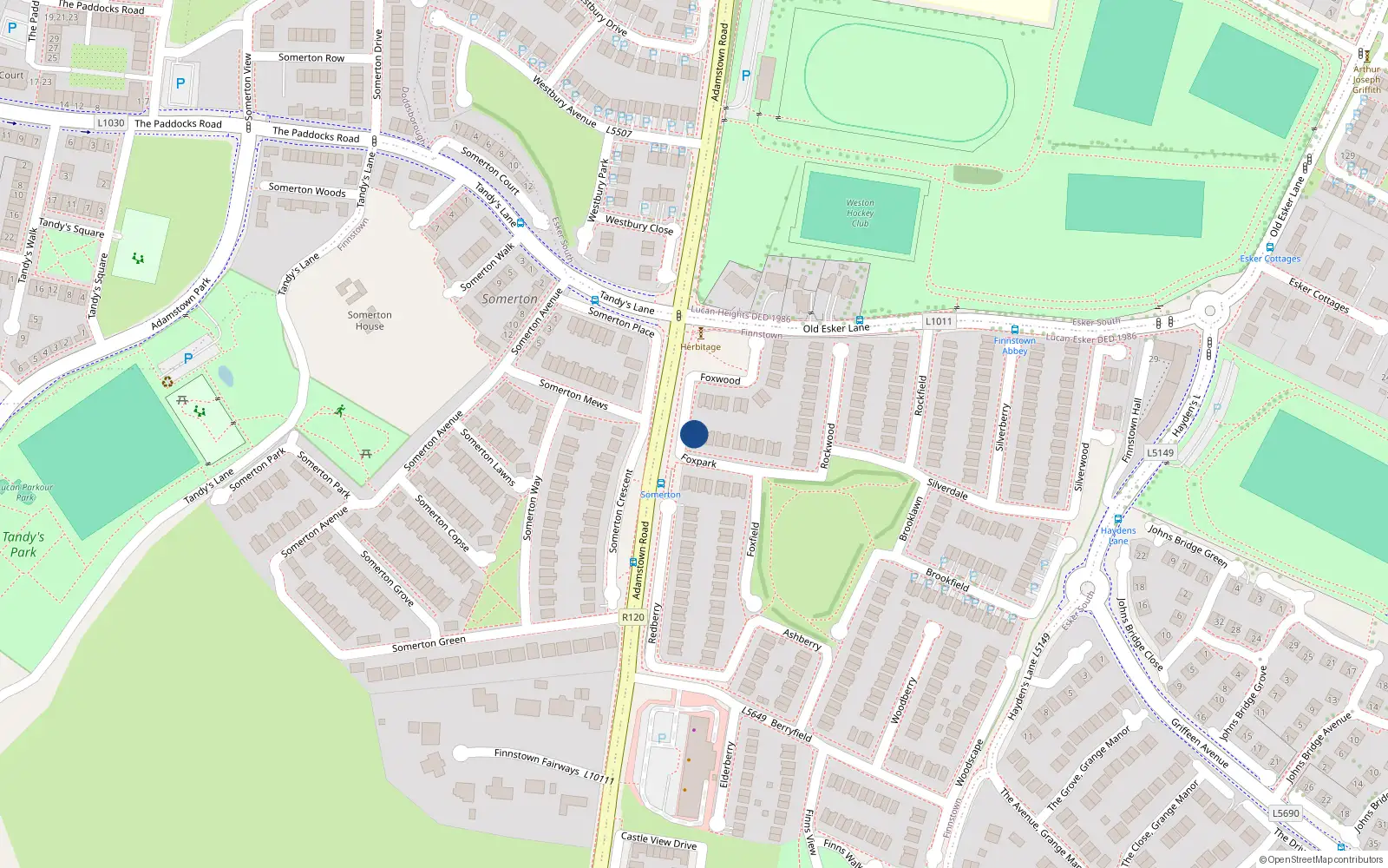 Overhead map showing the location of 22 Foxpark, Lucan