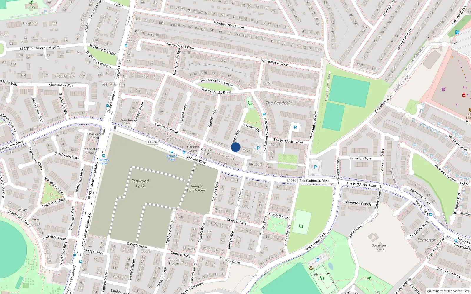 Overhead map showing the location of 22 Gandon Avenue, Gandon Park, Lucan
