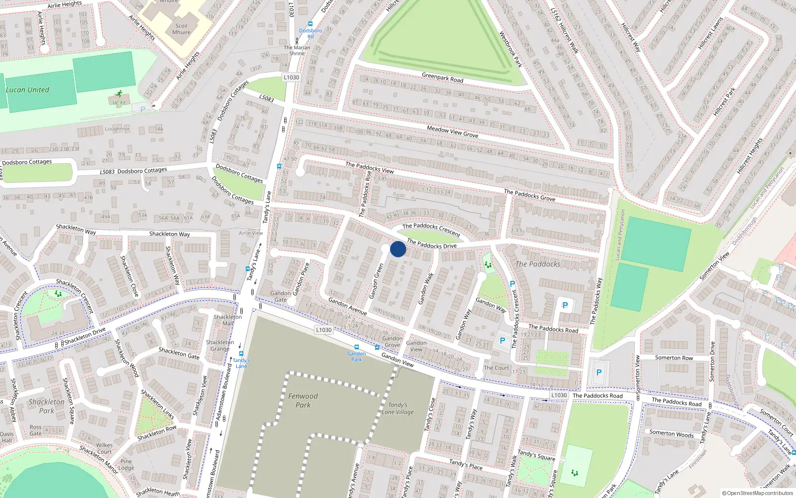 Overhead map showing the location of 22 Gandon Crescent, Lucan