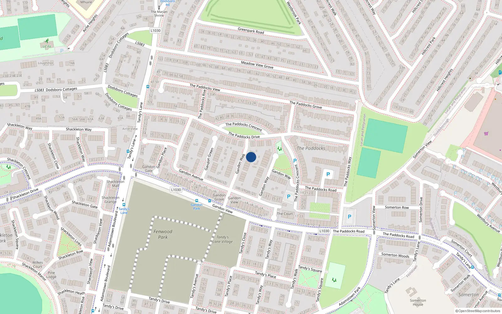Overhead map showing the location of 22 Gandon Walk, Lucan
