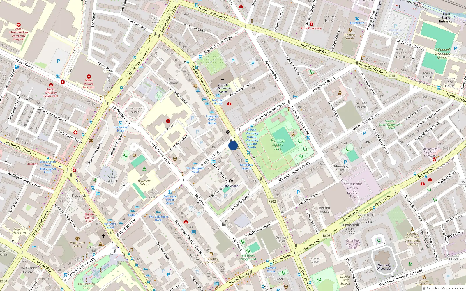 Overhead map showing the location of 22 Gardiner Place, Dublin 1