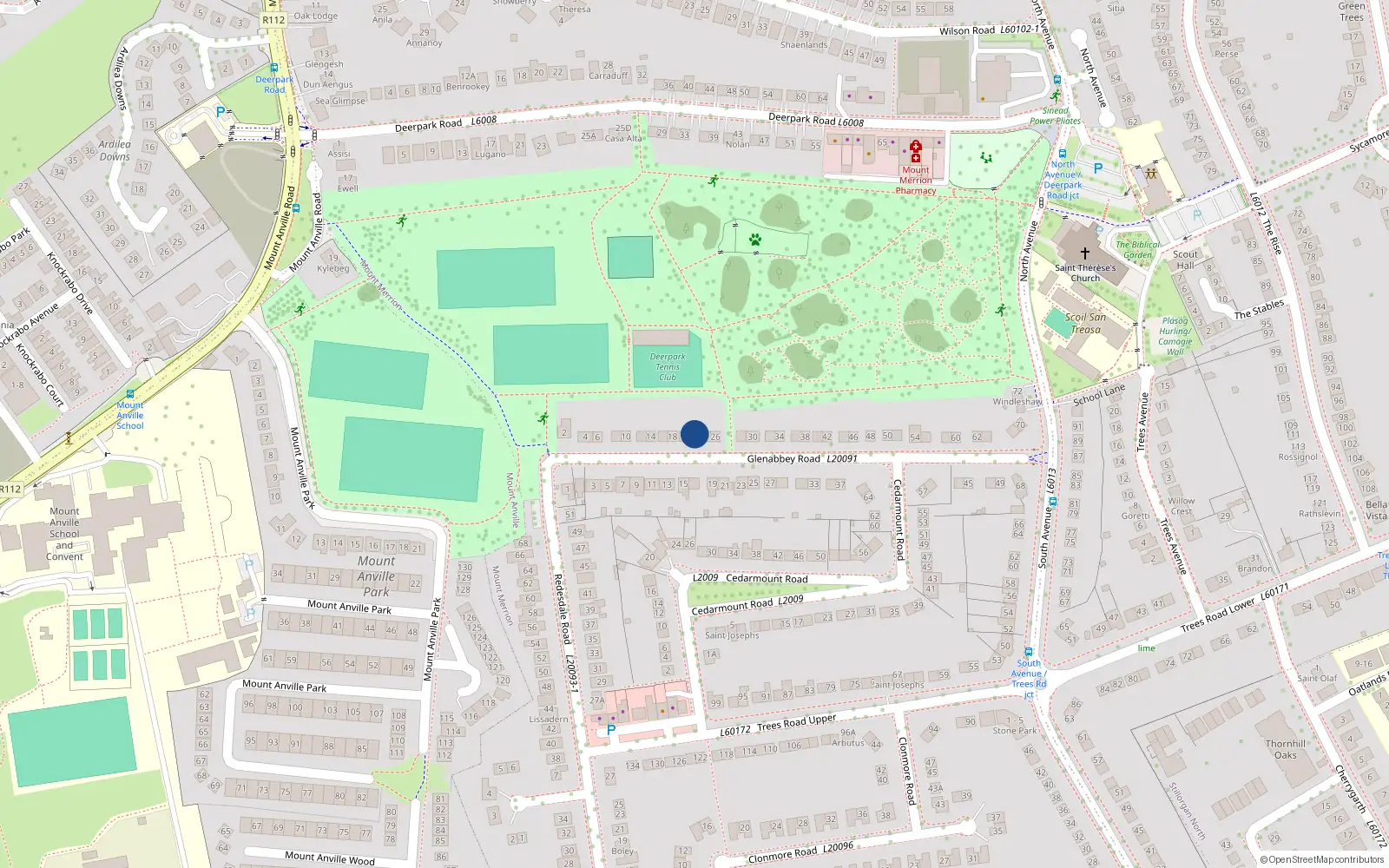 Overhead map showing the location of 22 Glenabbey Road, Blackrock