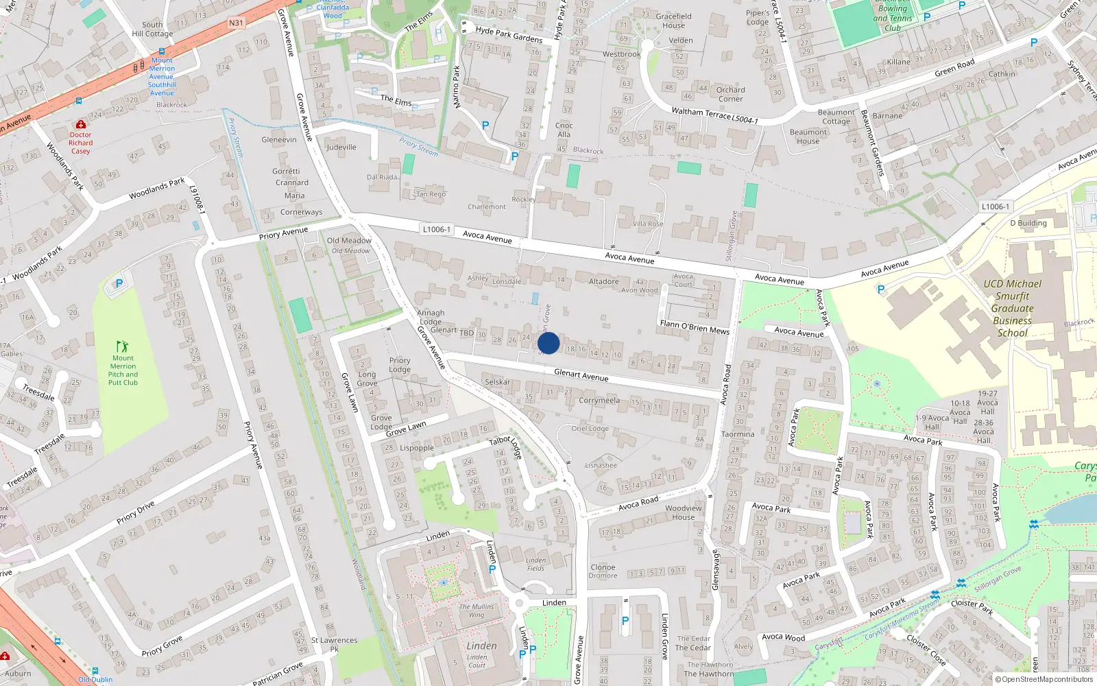 Overhead map showing the location of 22 Glenart Avenue, Dublin