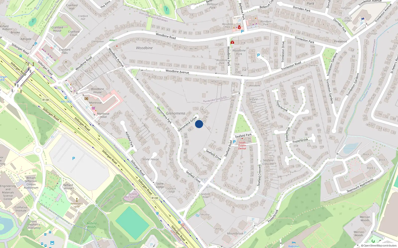 Overhead map showing the location of 22 Glenomena Grove, Booterstown, Blackrock
