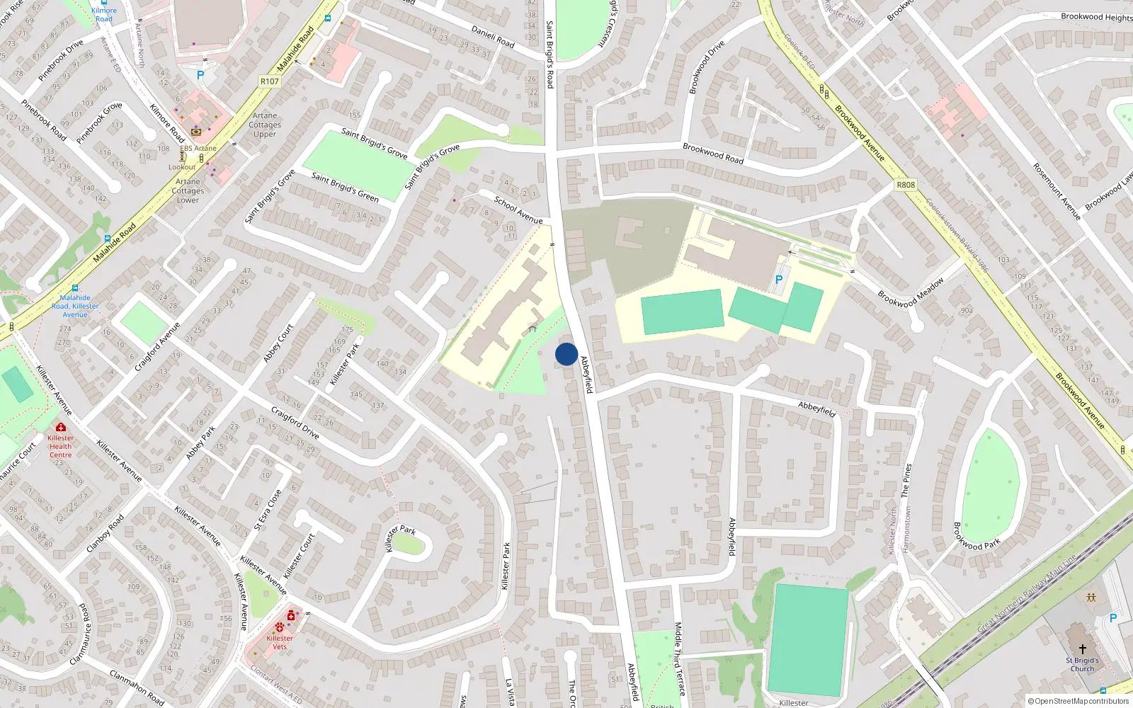 Overhead map showing the location of 22 Gort na Mainistreac, Cill Easra, Dublin 5