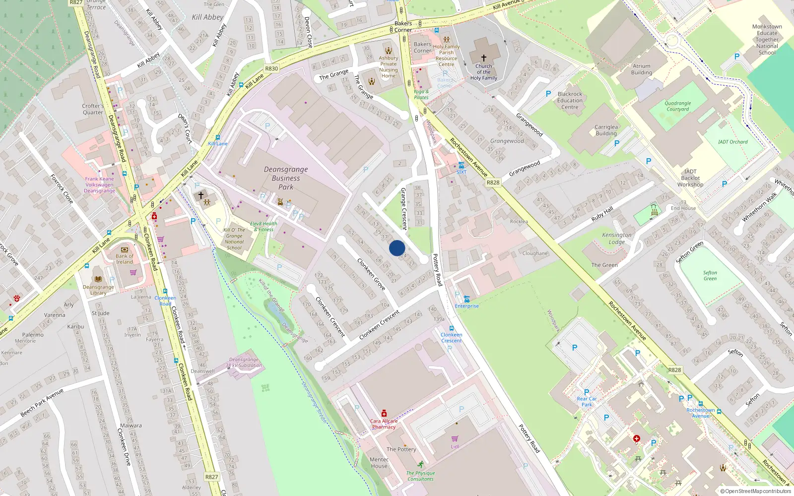 Overhead map showing the location of 22 Grange Crescent, Dublin