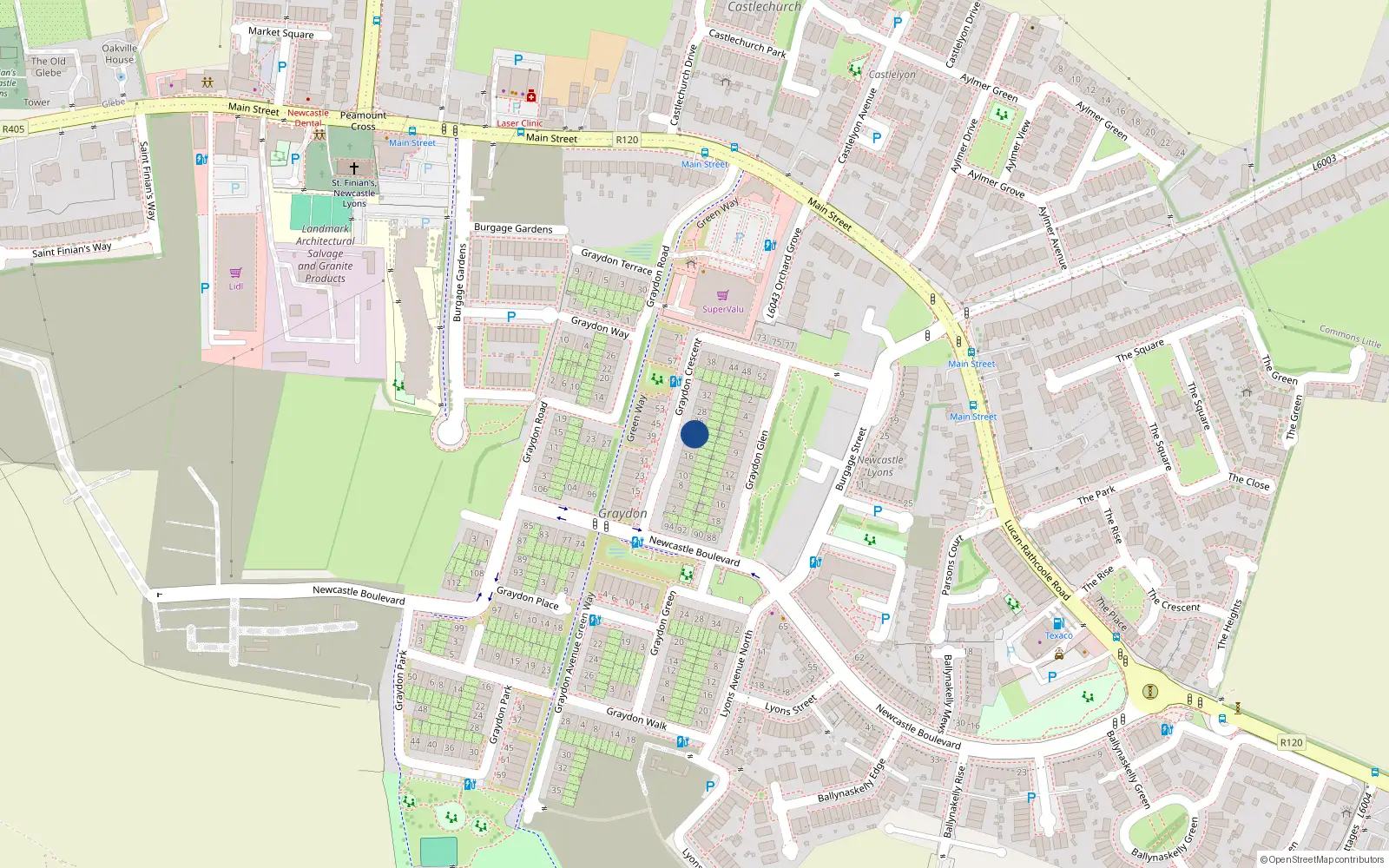 Overhead map showing the location of 22 Graydon Crescent, Newcastle
