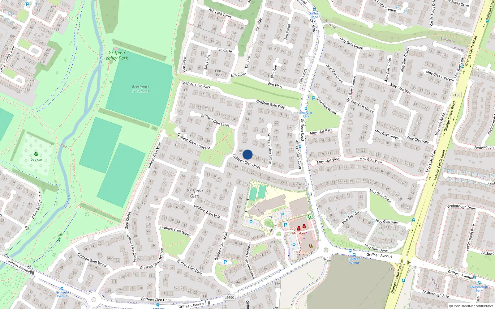 Overhead map showing the location of 22 Griffeen Glen Drive, Lucan, Co Dublin