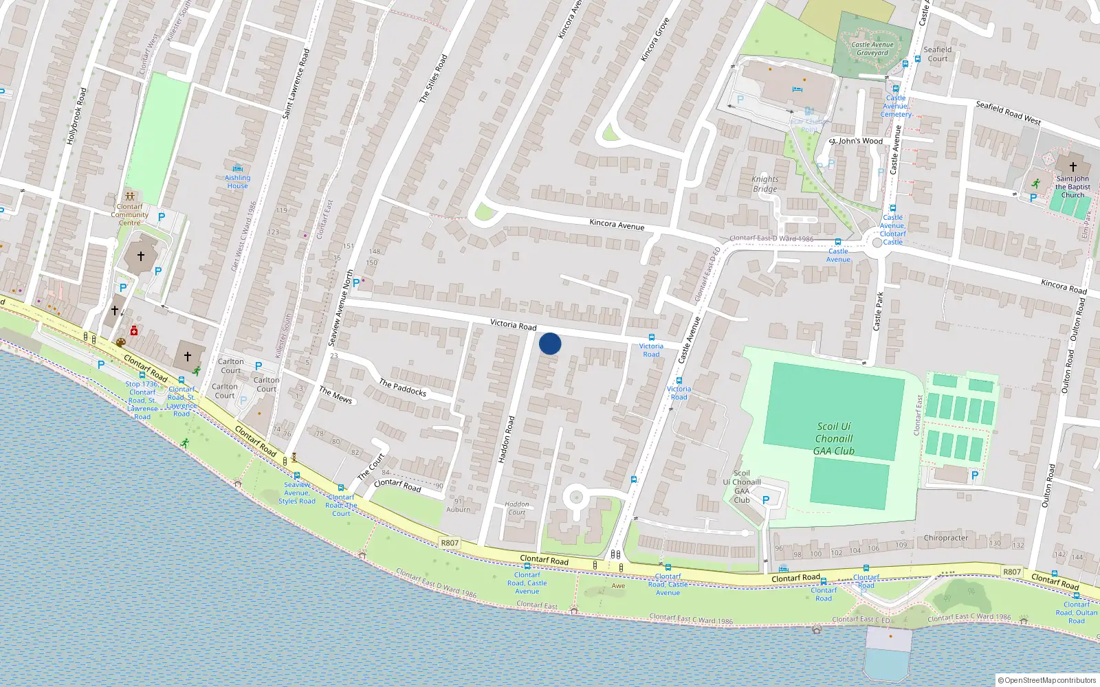Overhead map showing the location of 22 Haddon Road, Dublin 3
