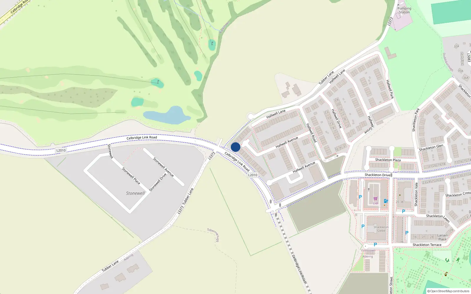 Overhead map showing the location of 22 Hallwell Green, Lucan