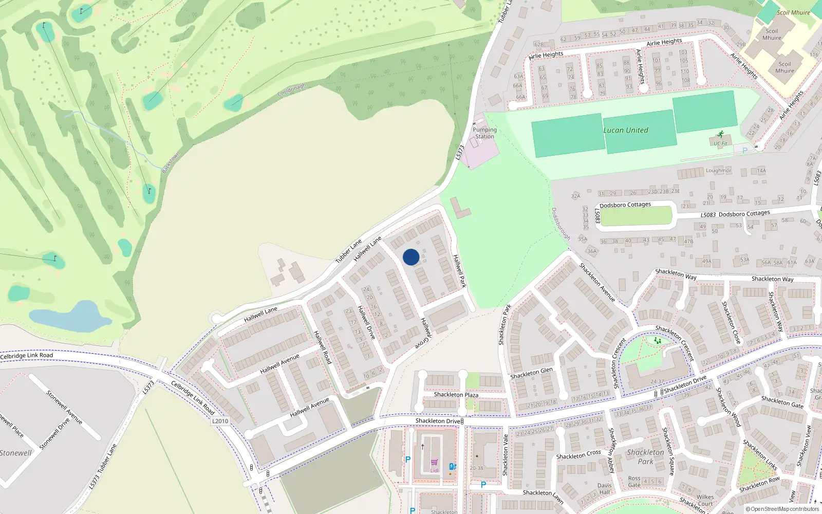 Overhead map showing the location of 22 Hallwell Grove, Hallwell, Adamstown