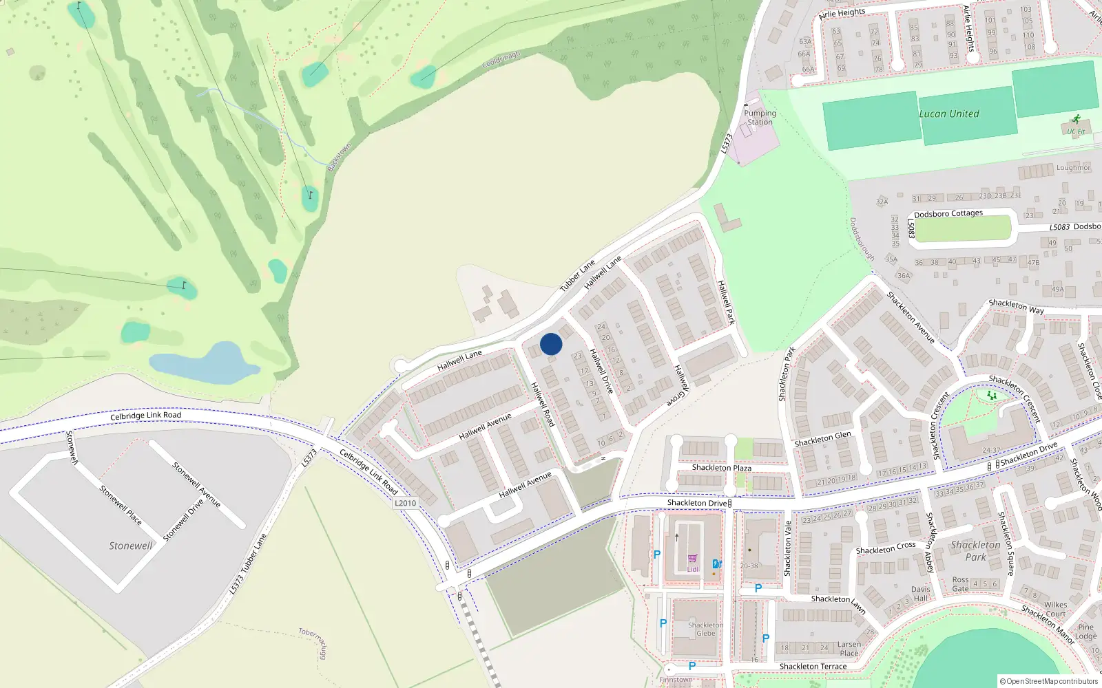 Overhead map showing the location of 22 Hallwell Lane, Lucan