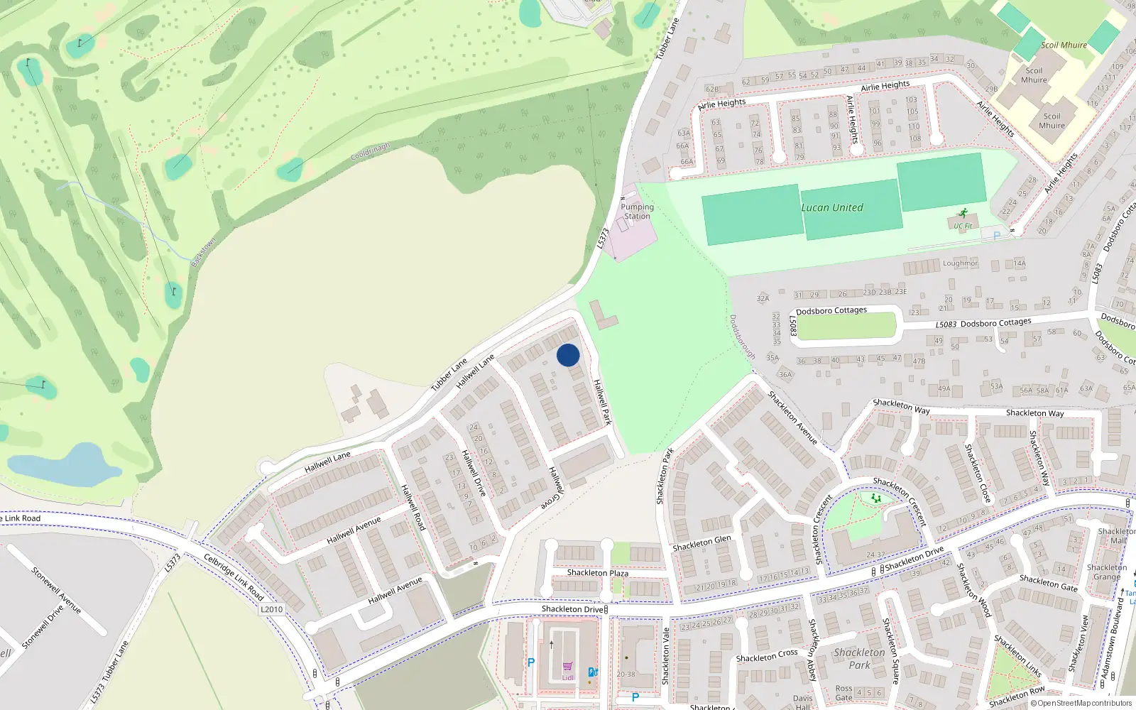 Overhead map showing the location of 22 Hallwell Park, Lucan