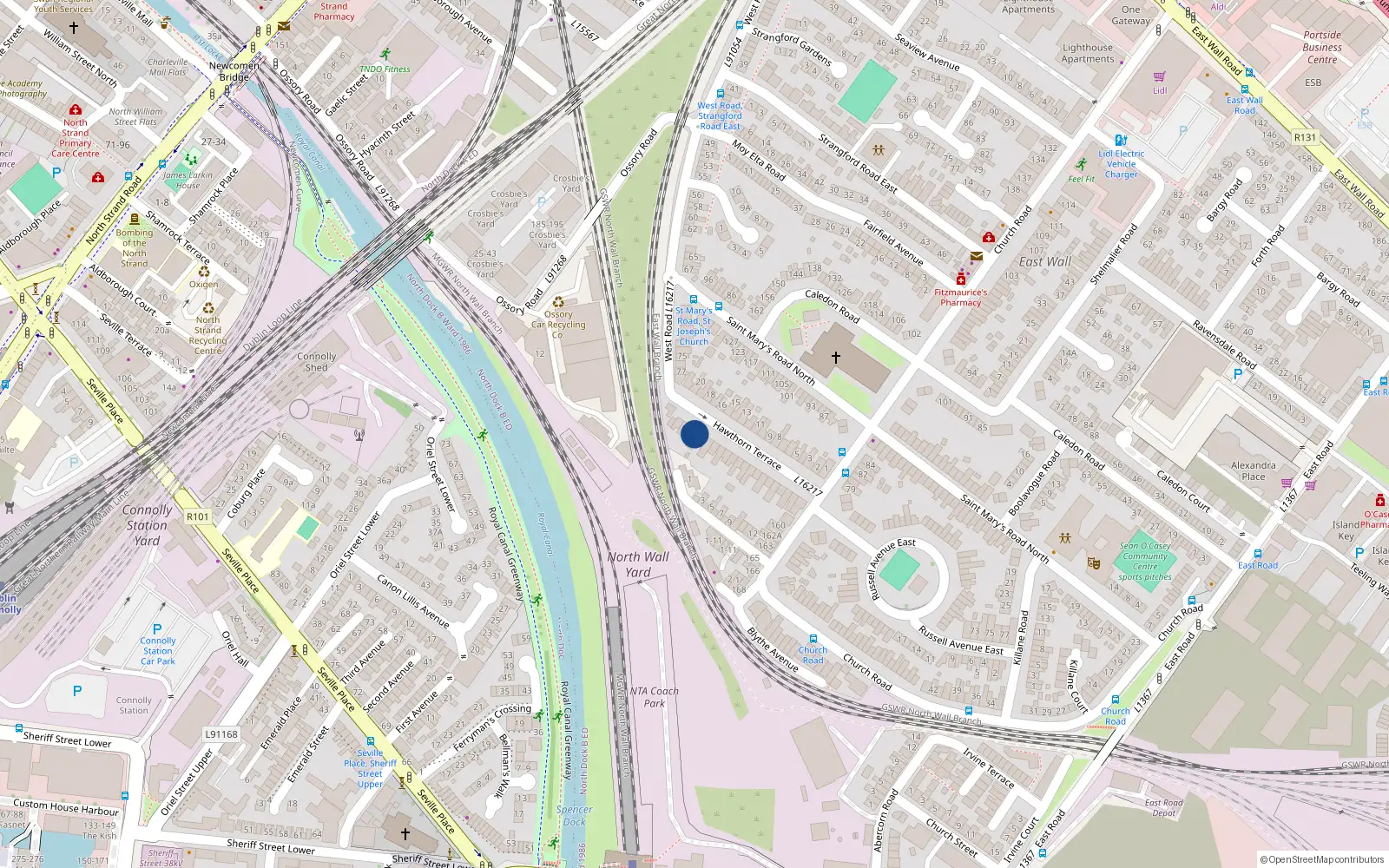 Overhead map showing the location of 22 Hawthorn Terrace, Dublin 3