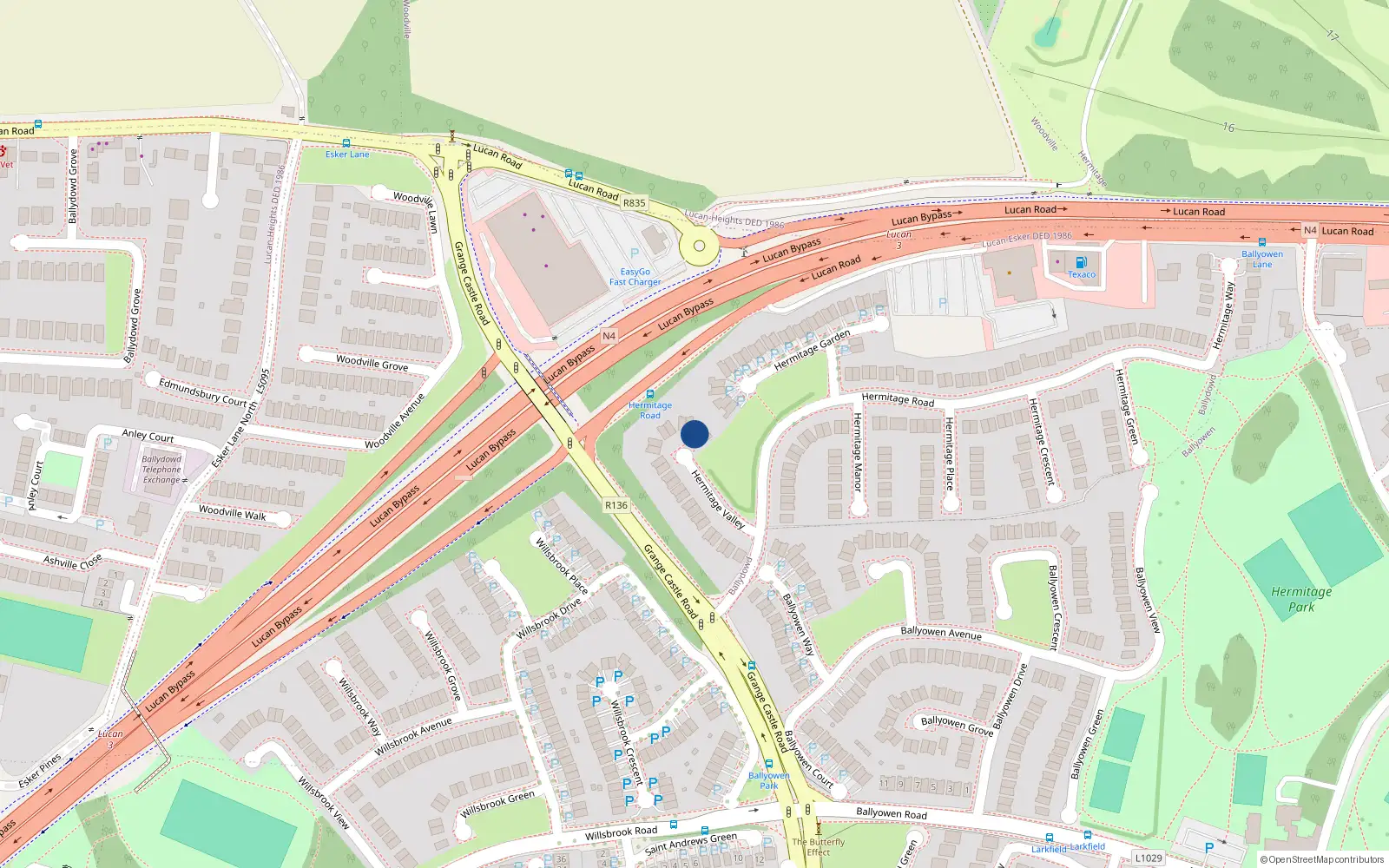 Overhead map showing the location of 22 Hermitage Valley, Lucan, Dublin
