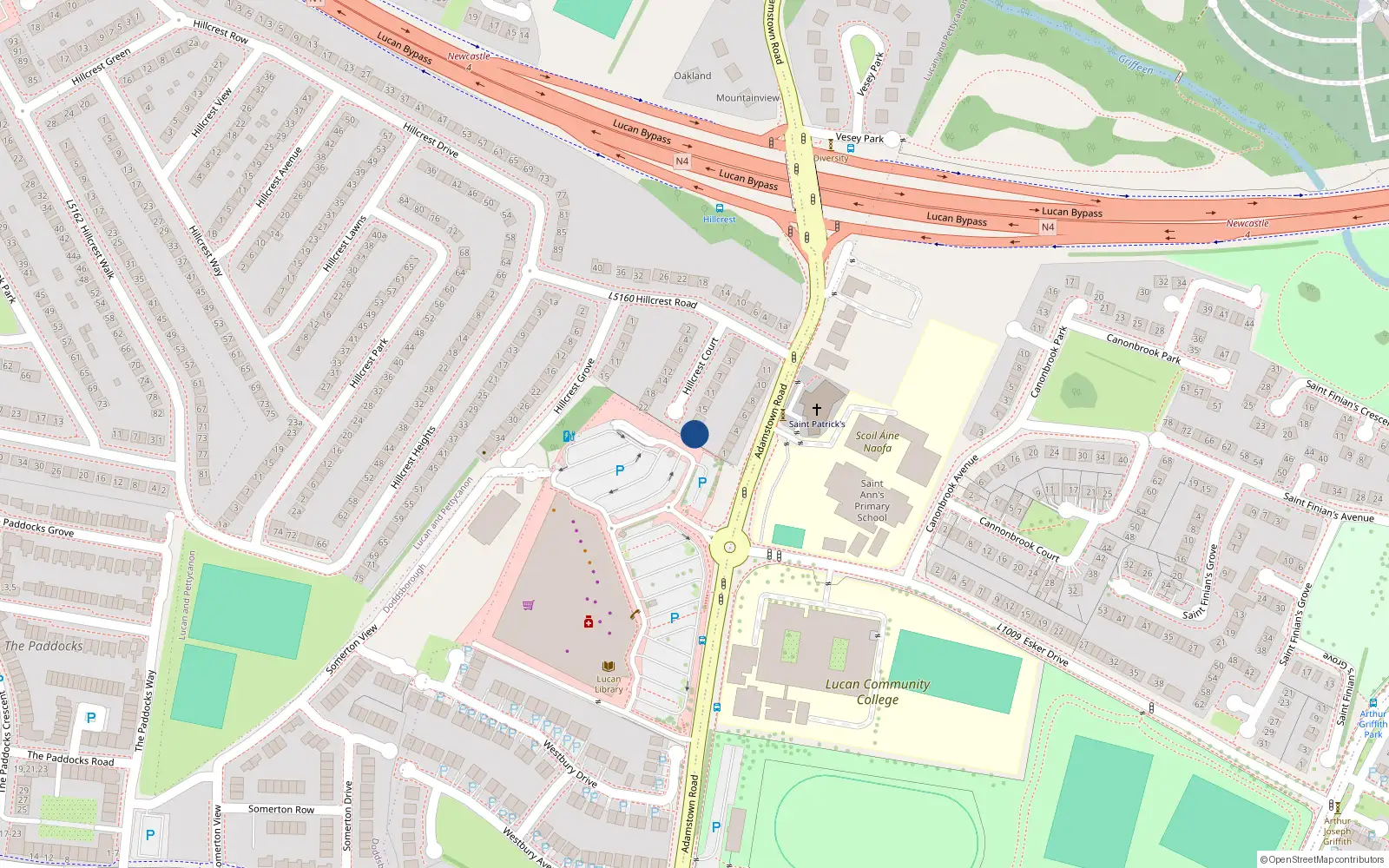 Overhead map showing the location of 22 Hillcrest Court, Lucan