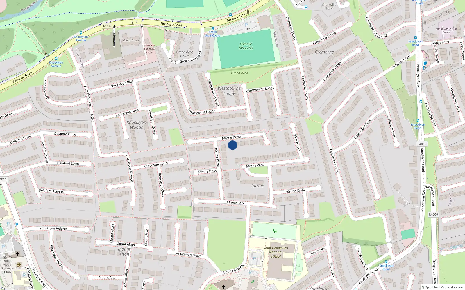 Overhead map showing the location of 22 Idrone Drive, Dublin 16