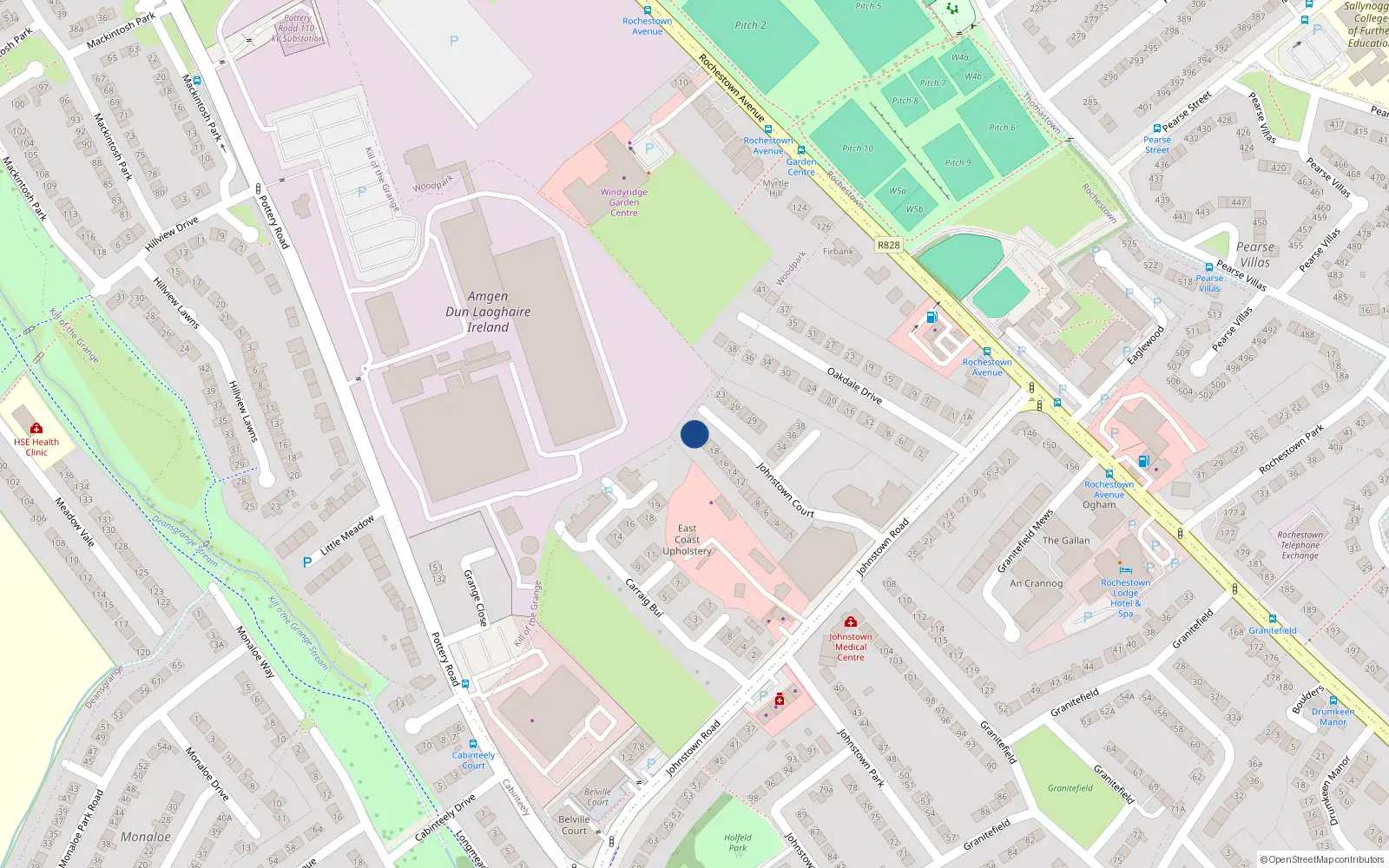 Overhead map showing the location of 22 Johnstown Court, Dublin