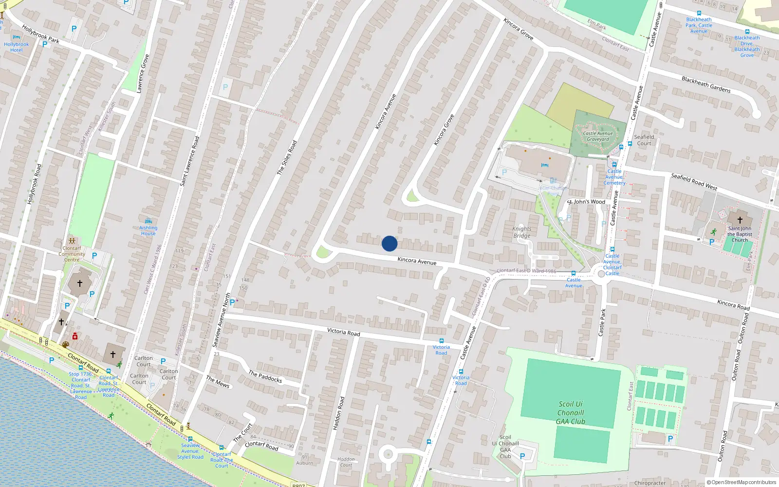 Overhead map showing the location of 22 Kincora Avenue, Dublin 3