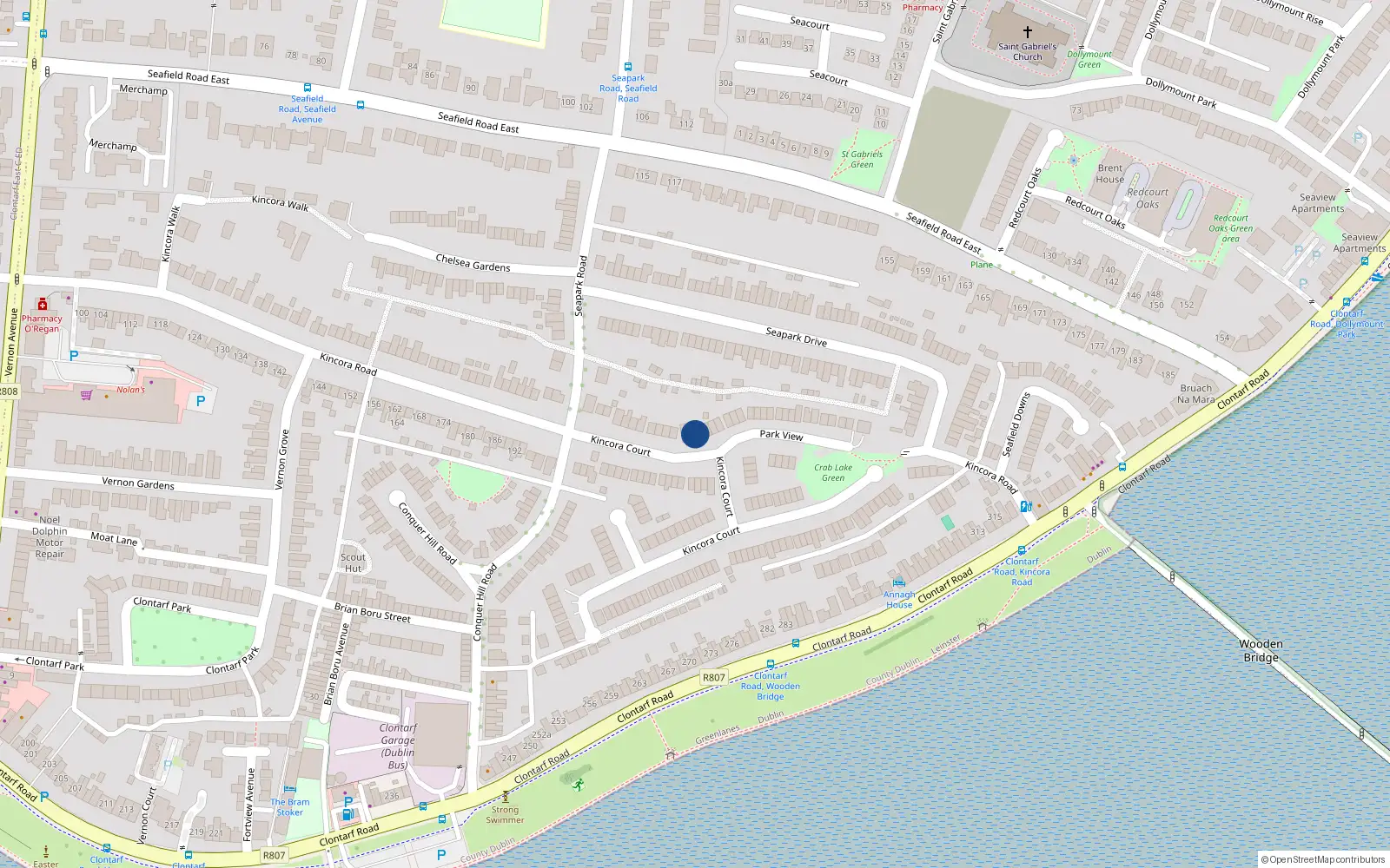 Overhead map showing the location of 22 Kincora Court, Clontarf, Dublin 3