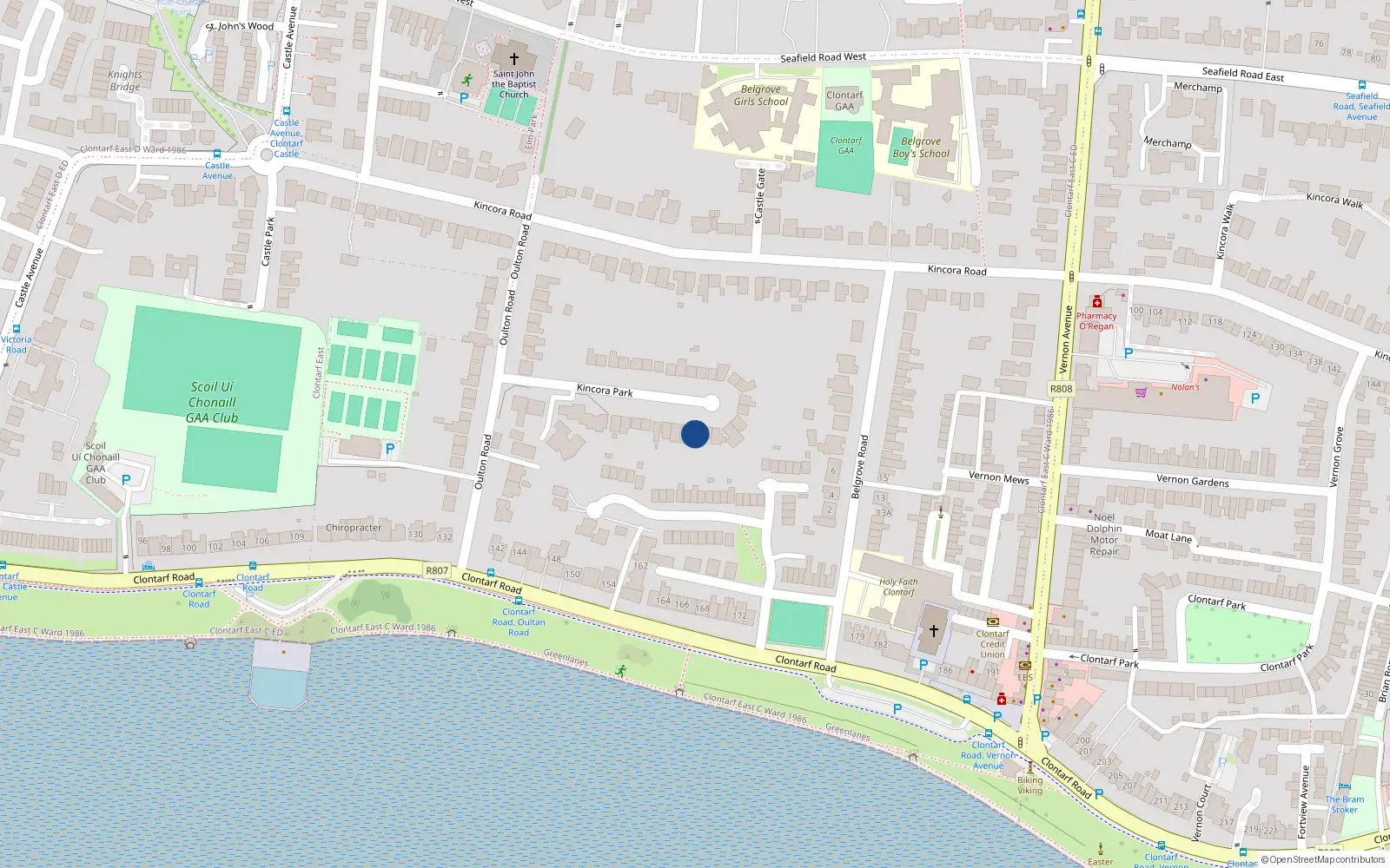 Overhead map showing the location of 22 Kincora Park, Dublin 3