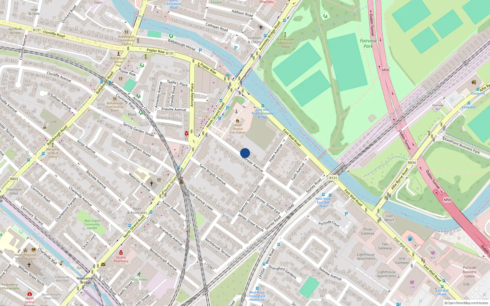 Overhead map showing the location of 22 Leinster Avenue, North Strand, Dublin