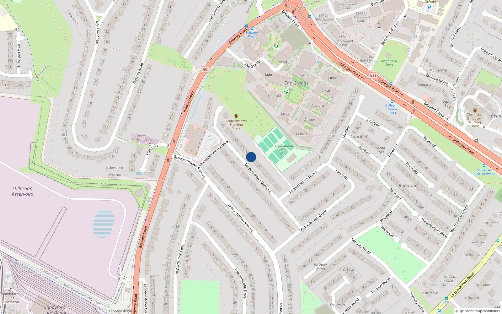Overhead map showing the location of 22 Leopardstown Gardens, Dublin